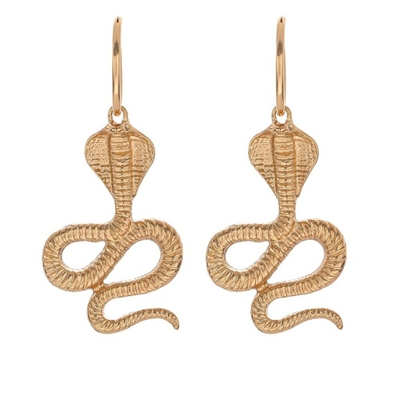 Goldtone Cobra Snake Drop Earrings - Picture 1 of 1